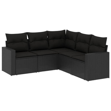 vidaXL Ensemble de canapés de jardin 5 pcs avec coussins, résine tressée noire