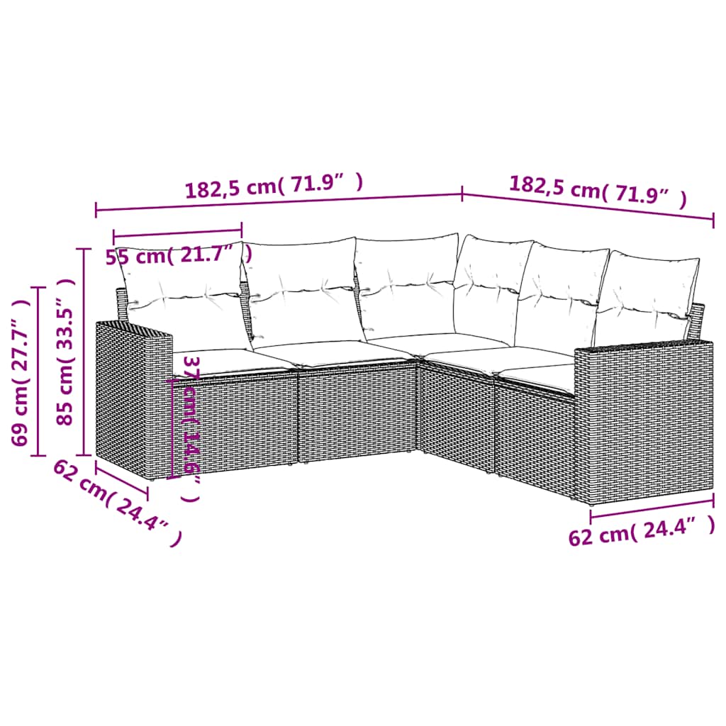 vidaXL Ensemble de canapés de jardin 5 pcs avec coussins Gris clair résine tressée