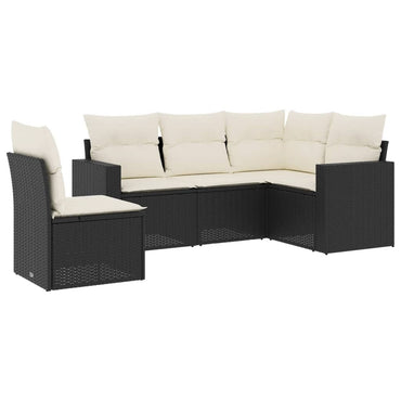 vidaXL Ensemble de canapés de jardin 5 pcs avec coussins, résine tressée noire