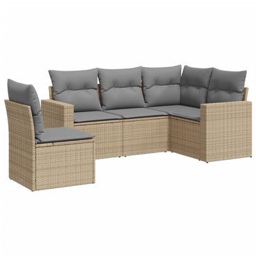 vidaXL Ensemble de canapés de jardin 5 pcs avec coussins Beige résine tressée