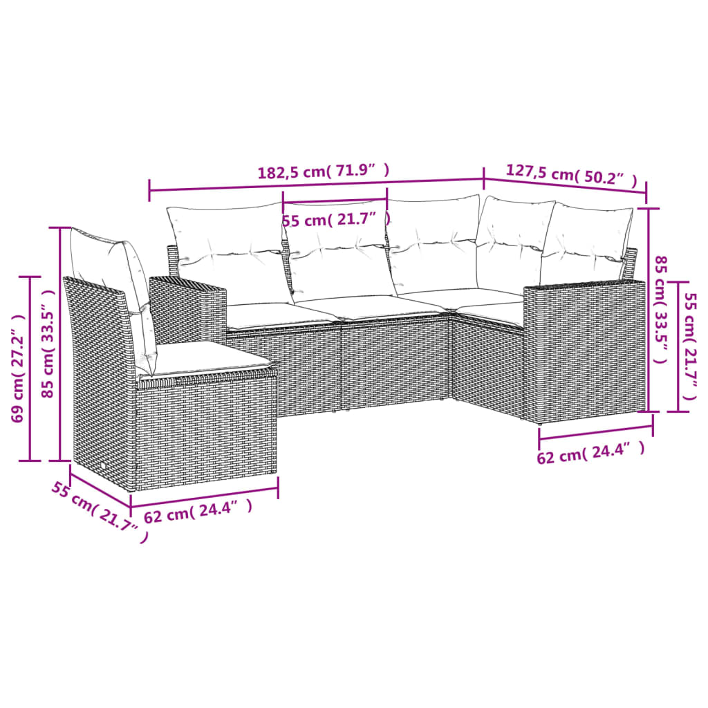 vidaXL Ensemble de canapés de jardin 5 pcs avec coussins Beige résine tressée
