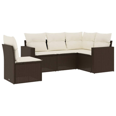 vidaXL Ensemble de canapés de jardin 5 pièces avec coussins, résine tressée marron