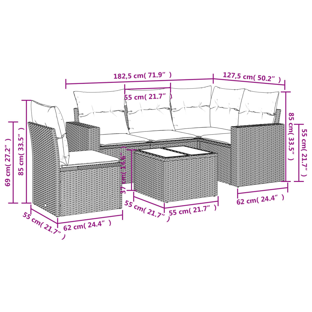 vidaXL Ensemble de canapés de jardin 6 pcs avec coussins gris résine tressée