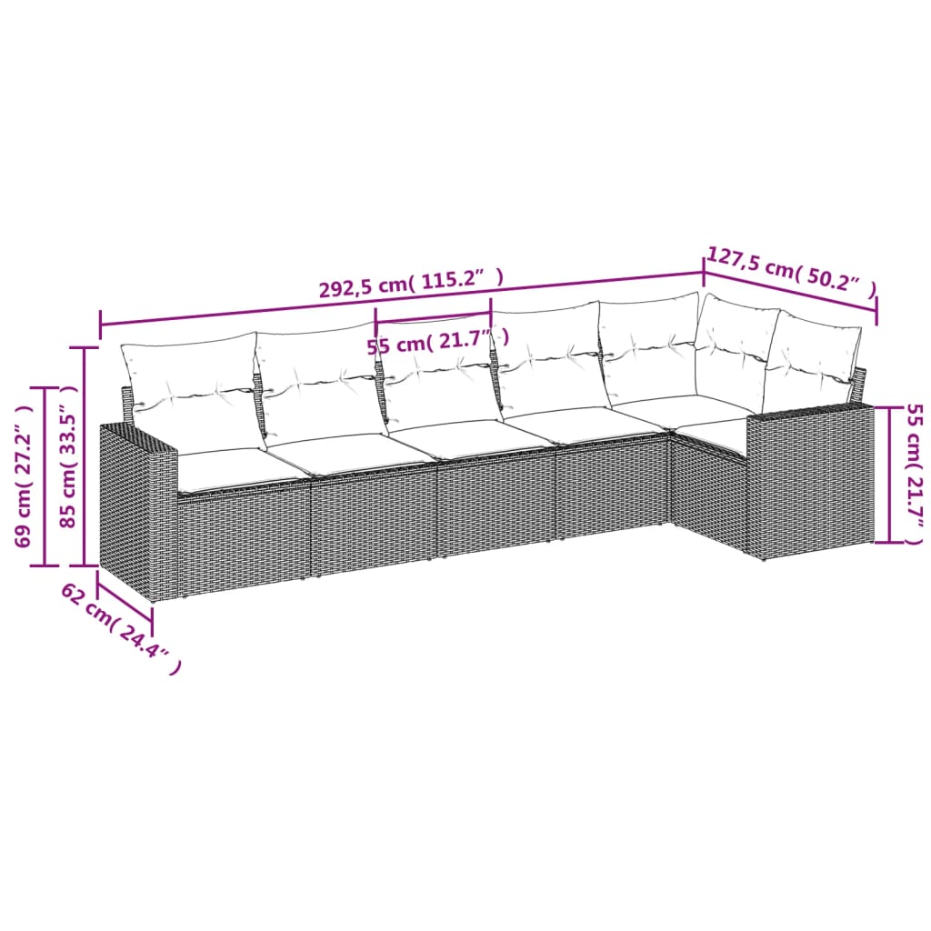 vidaXL Salon de jardin 6 pcs avec coussins Gris clair résine tressée