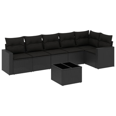 vidaXL Salon de jardin 7 pcs avec coussins Noir Résine tressée