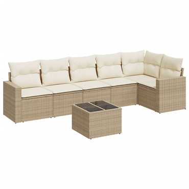 vidaXL Salon de jardin 7 pièces avec coussins en résine tressée beige