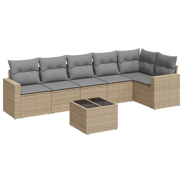 vidaXL Salon de jardin 7 pièces avec coussins en résine tressée beige