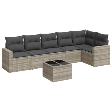 vidaXL 7-tlg. Garten-Sofagarnitur mit Kissen Hellgrau Poly Rattan