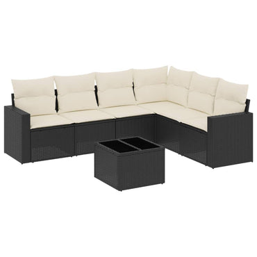 vidaXL Salon de jardin 7 pcs avec coussins Noir Résine tressée