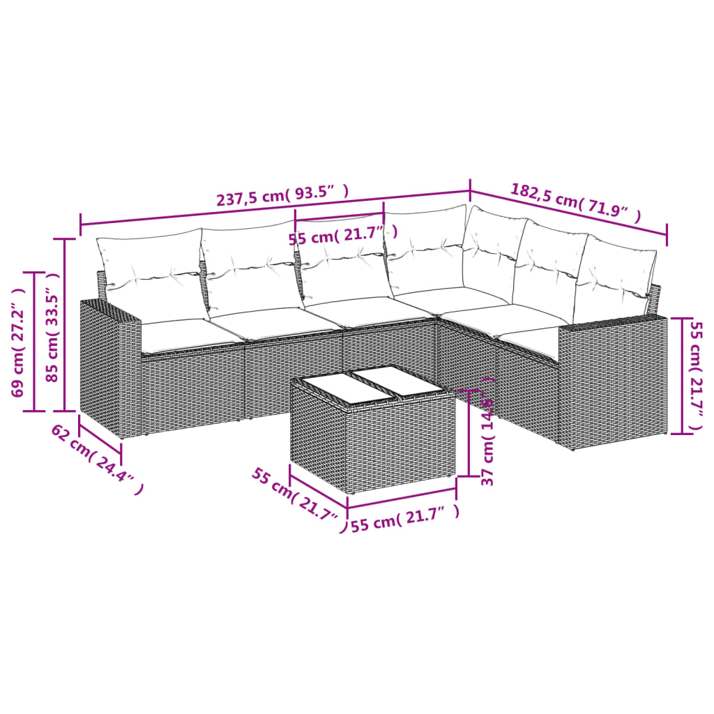 vidaXL Ensemble de canapés de jardin 7 pcs avec coussins Gris Résine tressée