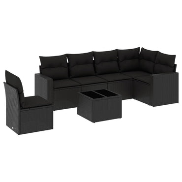 vidaXL Salon de jardin 7 pcs avec coussins Noir Résine tressée