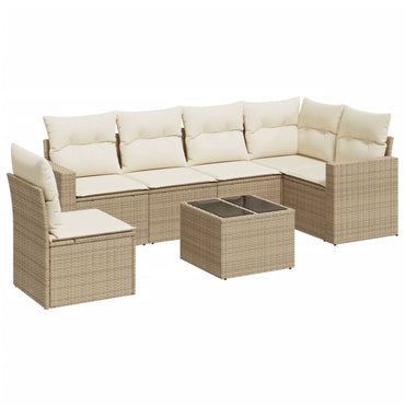 vidaXL Salon de jardin 7 pièces avec coussins en résine tressée beige