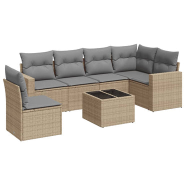 vidaXL Salon de jardin 7 pièces avec coussins en résine tressée beige