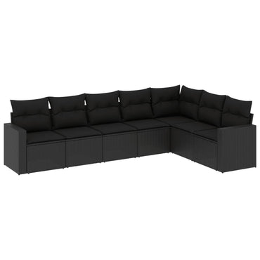 vidaXL Salon de jardin 7 pcs avec coussins Noir Résine tressée