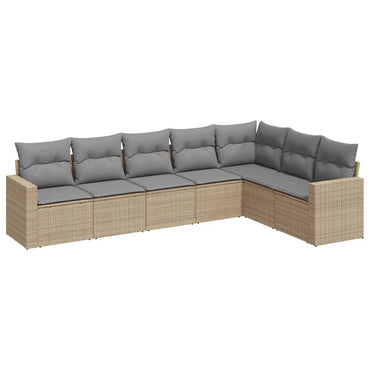vidaXL Salon de jardin 7 pièces avec coussins en résine tressée beige
