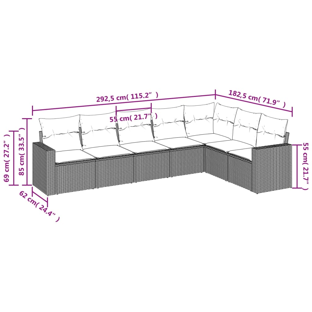 vidaXL Salon de jardin 7 pièces avec coussins en résine tressée beige