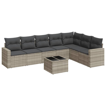 vidaXL 8-tlg. Garten-Sofagarnitur mit Kissen Hellgrau Poly Rattan