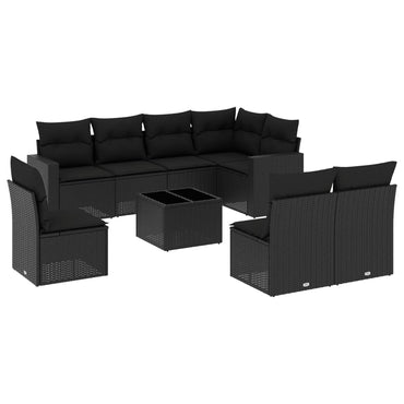 vidaXL Salon de jardin 9 pcs avec coussins Noir Résine tressée