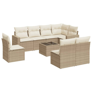vidaXL Salon de jardin 9 pcs avec coussins Résine tressée Beige