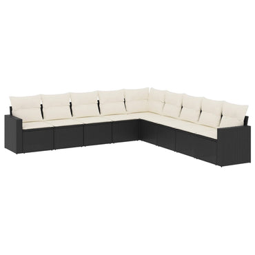 vidaXL Salon de jardin 9 pcs avec coussins Noir Résine tressée