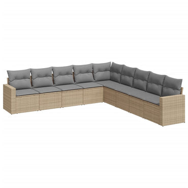 vidaXL Salon de jardin 9 pcs avec coussins Résine tressée Beige
