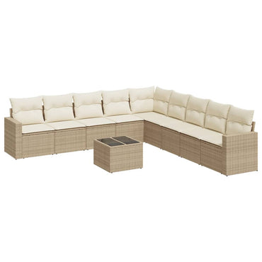 vidaXL Salon de jardin 10 pcs avec coussins beige résine tressée