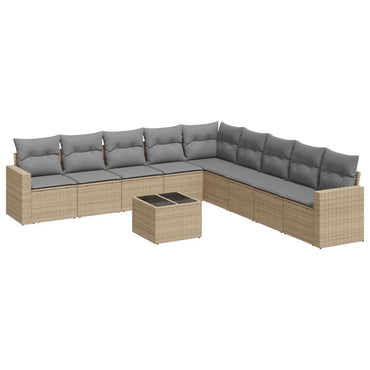 vidaXL Salon de jardin 10 pcs avec coussins beige résine tressée