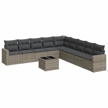 vidaXL Salon de jardin 10 pcs avec coussins résine tressée gris