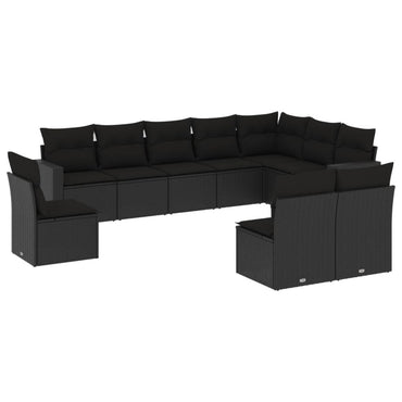 vidaXL Salon de jardin 10 pcs avec coussins Noir Résine tressée