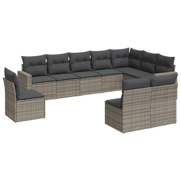 vidaXL Salon de jardin 10 pcs avec coussins résine tressée gris