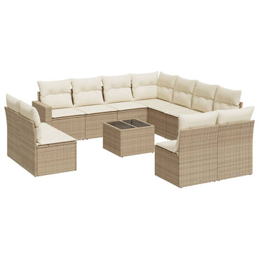 vidaXL Salon de jardin 12 pcs avec coussins résine tressée beige