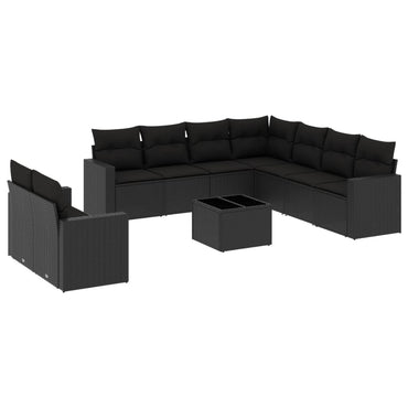 vidaXL Salon de jardin 10 pcs avec coussins Noir Résine tressée