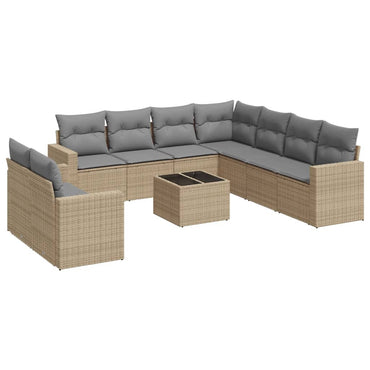 vidaXL Salon de jardin 10 pcs avec coussins beige résine tressée