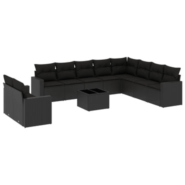 vidaXL Salon de jardin 11 pcs avec coussins Noir Résine tressée