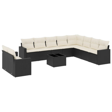 vidaXL Salon de jardin 11 pcs avec coussins Noir Résine tressée