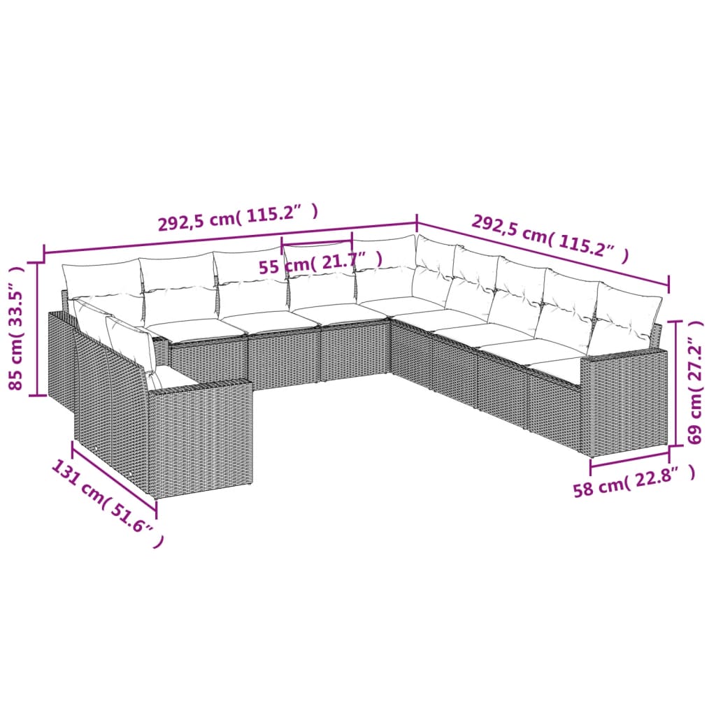 vidaXL Ensemble de canapés de jardin 11 pcs avec coussins en résine tressée gris