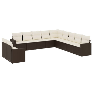 vidaXL Salon de jardin 11 pcs avec coussins marron résine tressée
