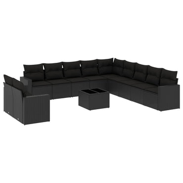 vidaXL Ensemble de canapés de jardin 12 pcs avec coussins Noir Résine tressée