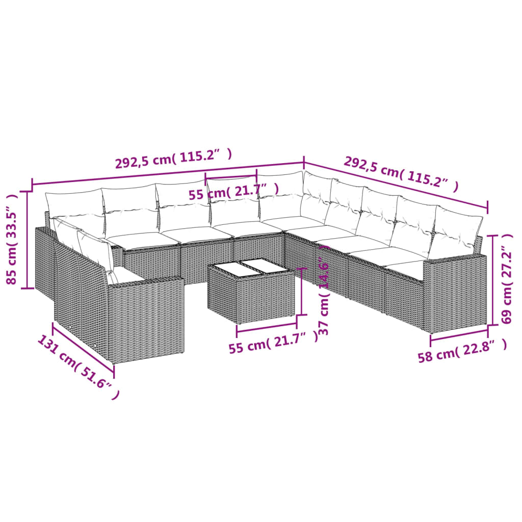 vidaXL Ensemble de canapés de jardin 12 pcs avec coussins Noir Résine tressée
