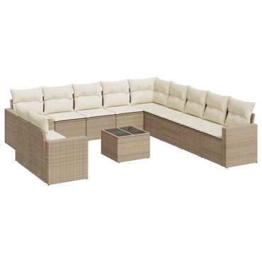 vidaXL Salon de jardin 12 pcs avec coussins résine tressée beige