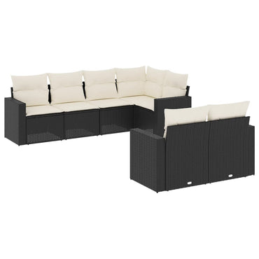 vidaXL Salon de jardin 7 pcs avec coussins Noir Résine tressée