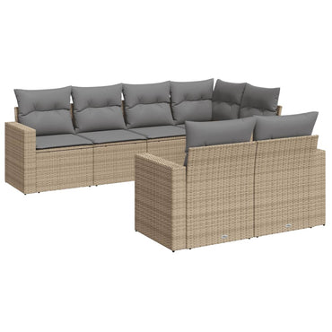 vidaXL Salon de jardin 7 pièces avec coussins en résine tressée beige