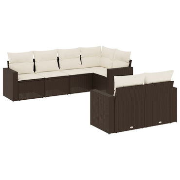 vidaXL Salon de jardin 7 pièces avec coussins résine tressée marron