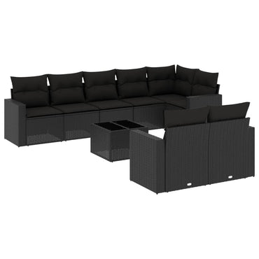 vidaXL Salon de jardin 9 pcs avec coussins Noir Résine tressée