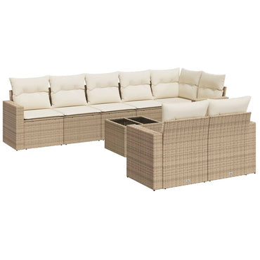 vidaXL Salon de jardin 9 pcs avec coussins Résine tressée Beige