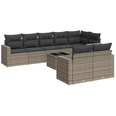 vidaXL Salon de jardin 9 pcs avec coussins Résine tressée Gris
