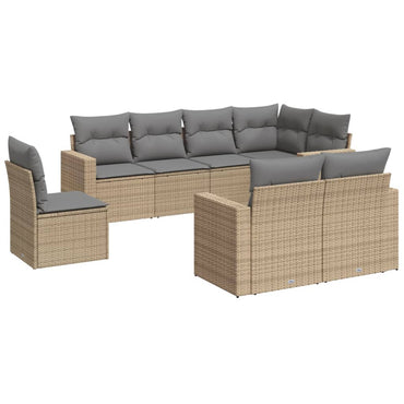 vidaXL Canapé d'angle de jardin 8 pcs avec coussins Résine tressée Beige
