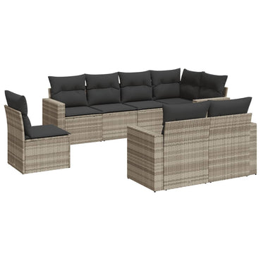 vidaXL 8-tlg. Garten-Sofagarnitur mit Kissen Hellgrau Poly Rattan