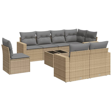 vidaXL Salon de jardin 9 pcs avec coussins Résine tressée Beige