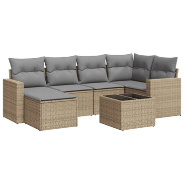 vidaXL Salon de jardin 7 pièces avec coussins en résine tressée beige